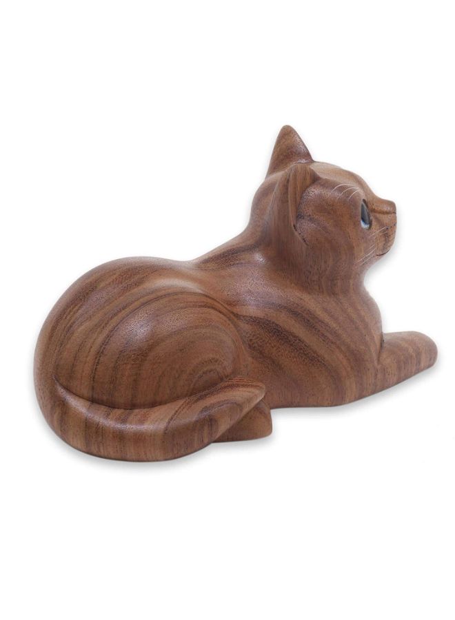 NOVICA - Short Haired Cat Wood Sculpture Brown - Image 1