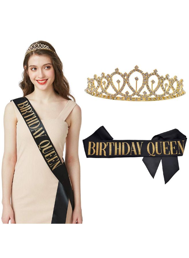 ADBetty Birthday Queen Printed Sash With Rhinestone Tiara Set 67inch  - Image 2