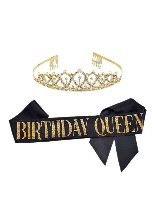 ADBetty Birthday Queen Printed Sash With Rhinestone Tiara Set 67inch  - Image 1