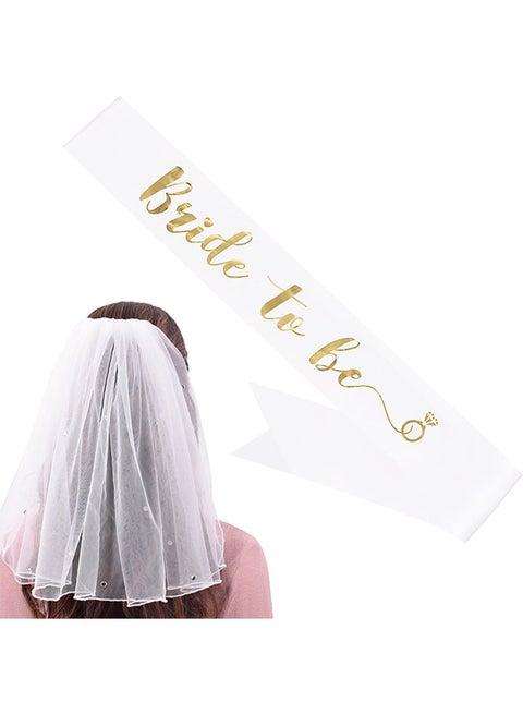 Bride To Be Printed Sash With Shoulder Length Veil Set