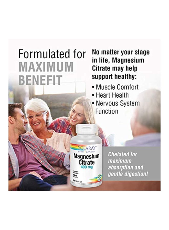 Solaray Magnesium Citrate Dietary Supplement 400mg - 180 Veg Capsules  - Image 3
