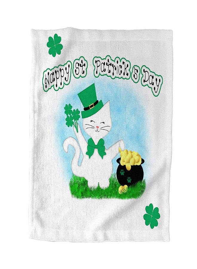 3Dروز - لمحبي القطط -منشفة يد بتصميم طبعة عبارة " Happy St Patrick's Day " مع وعاء ذهب أبيض 15 x 22بوصة - Image 1