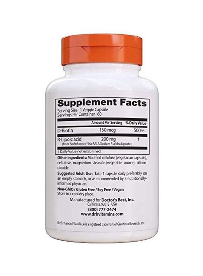 Doctor's BEST Stabilized R-Lipoic Acid Dietary Supplement 200mg - 60 Capsules - Image 2