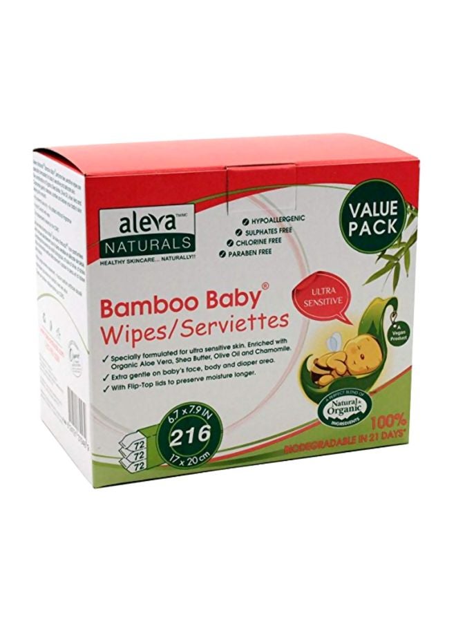 Aleva Naturals Bamboo Baby Wipes Value Box 3 Packs x 72 Wipes, 216 Count  - Image 1