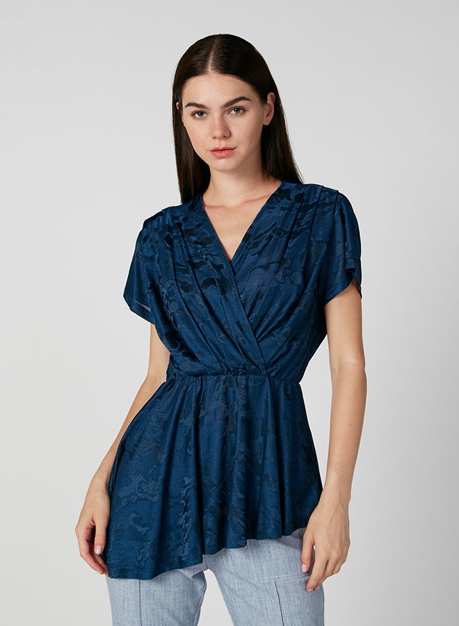 Iconic Surplice Neckline Top Navy - Image 1