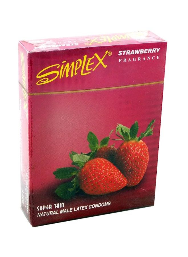 سيمبليكس مجموعة واقي ذكري من اللاتكس بنكهة الفراولة مكون من 3 قطع