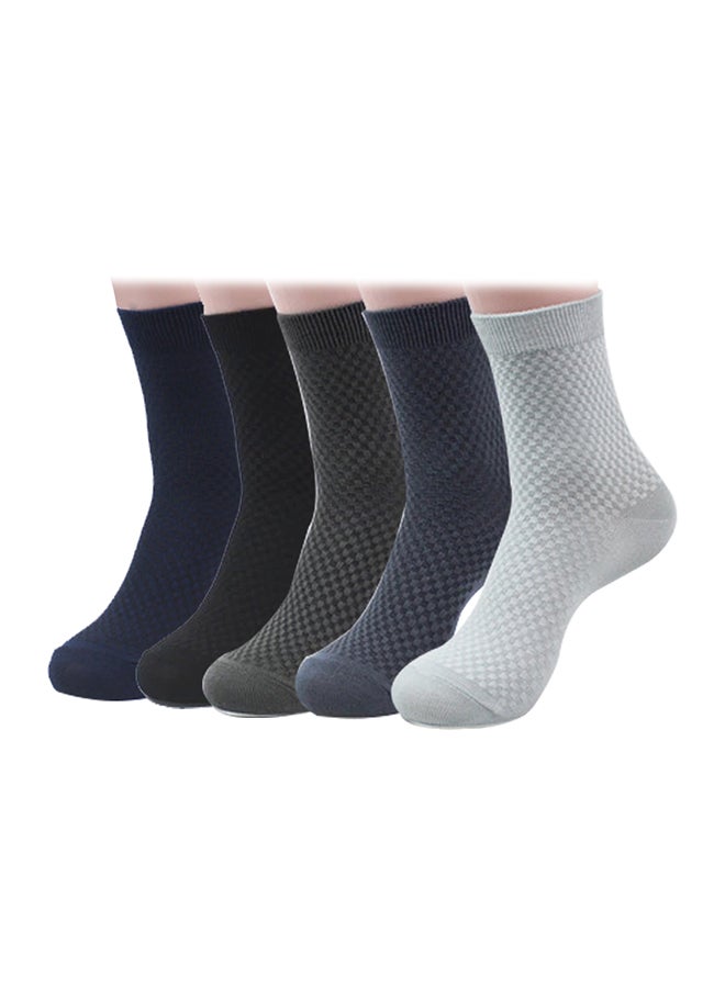 5-Piece Breathable Casual Long Socks Set Blue/Black/Grey  - Image 2