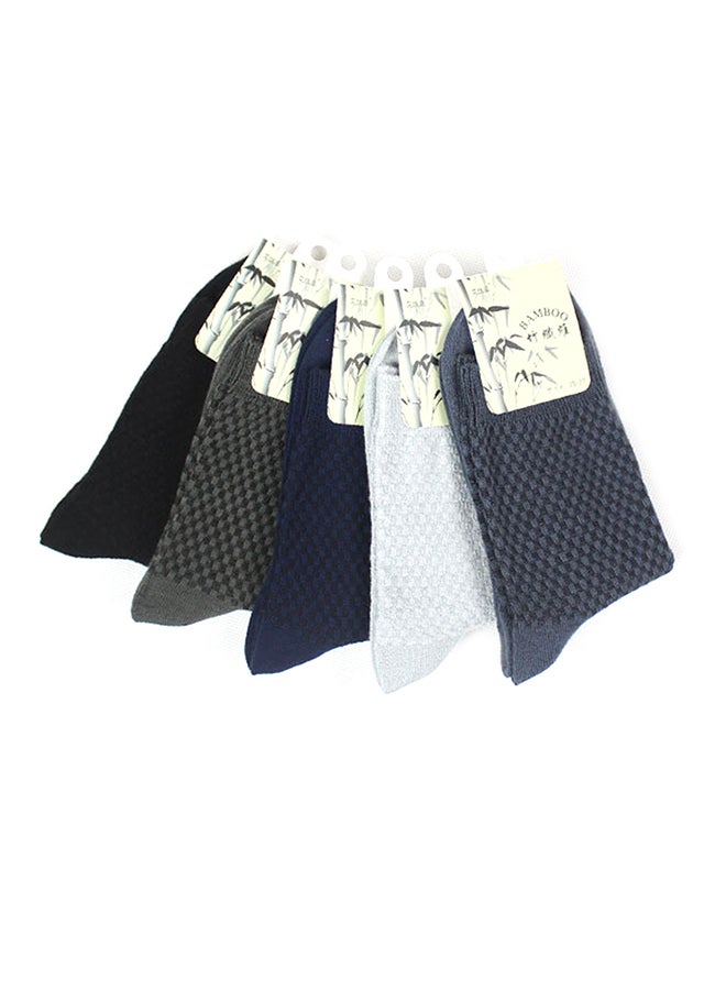 5-Piece Breathable Casual Long Socks Set Blue/Black/Grey  - Image 1