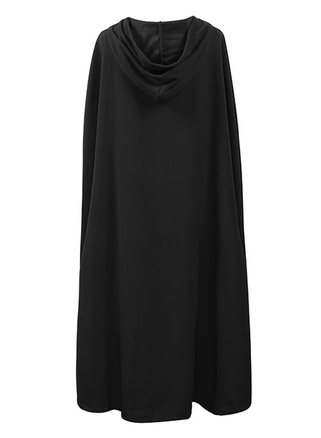 Generic - Hooded Sleeveless Button Closure Long Cape Black - Image 1