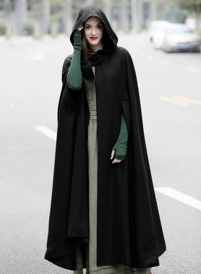 Generic - Hooded Sleeveless Button Closure Long Cape Black - Image 1