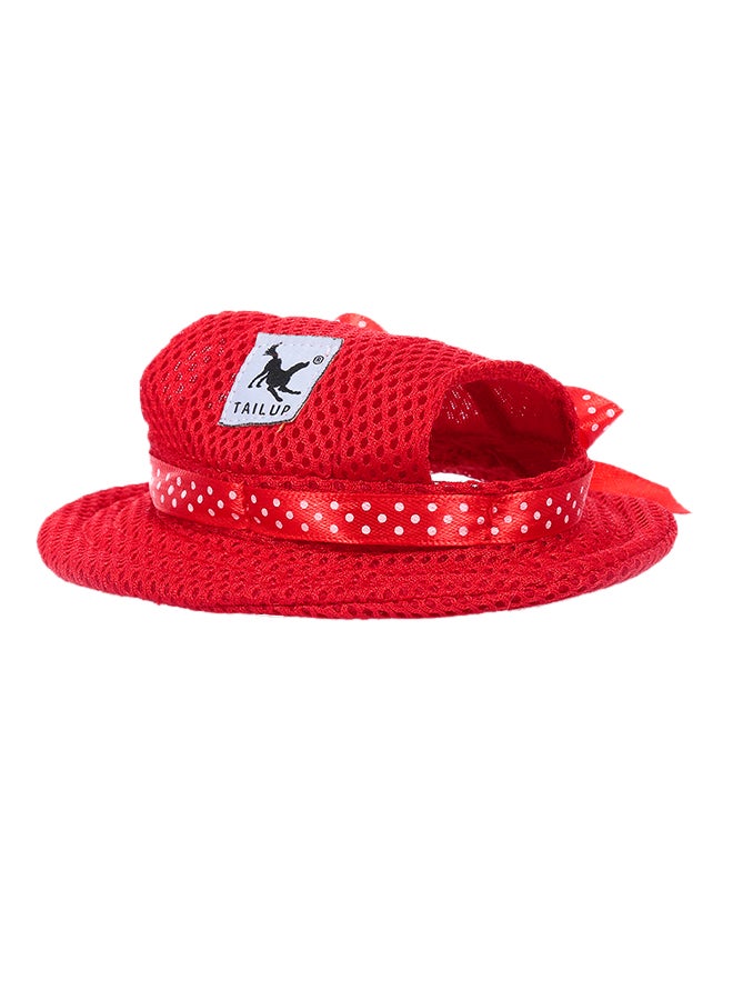 Round Brim Dog Hat Mesh Prorous Sun Cap Red M - Image 1