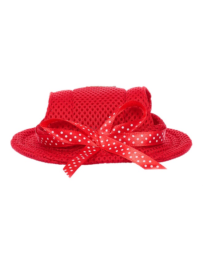 Round Brim Dog Hat Mesh Prorous Sun Cap Red M - Image 2