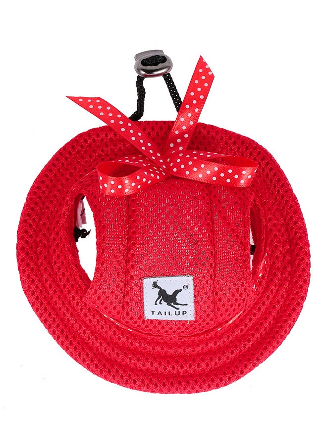 Round Brim Dog Hat Mesh Prorous Sun Cap Red S - Image 1