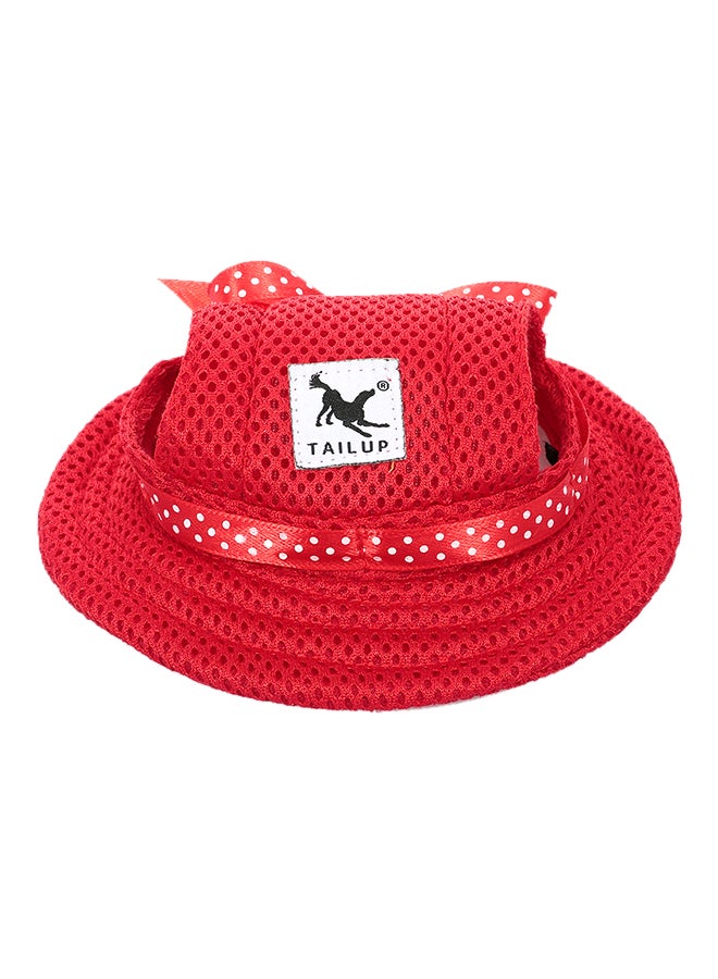 Round Brim Dog Hat Mesh Prorous Sun Cap Red S - Image 2