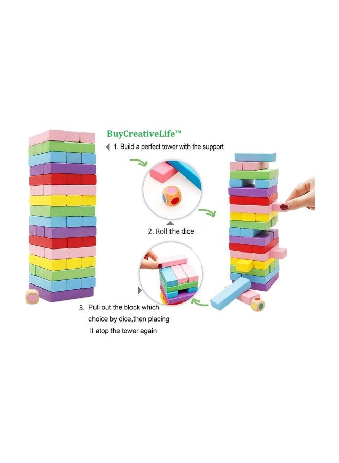 48-Piece Wooden Tumbling Tower Building Block Set 24cm