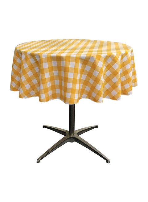 Poly Checkered Round Tablecloth Yellow/White 58 x 58 x 0.1inch