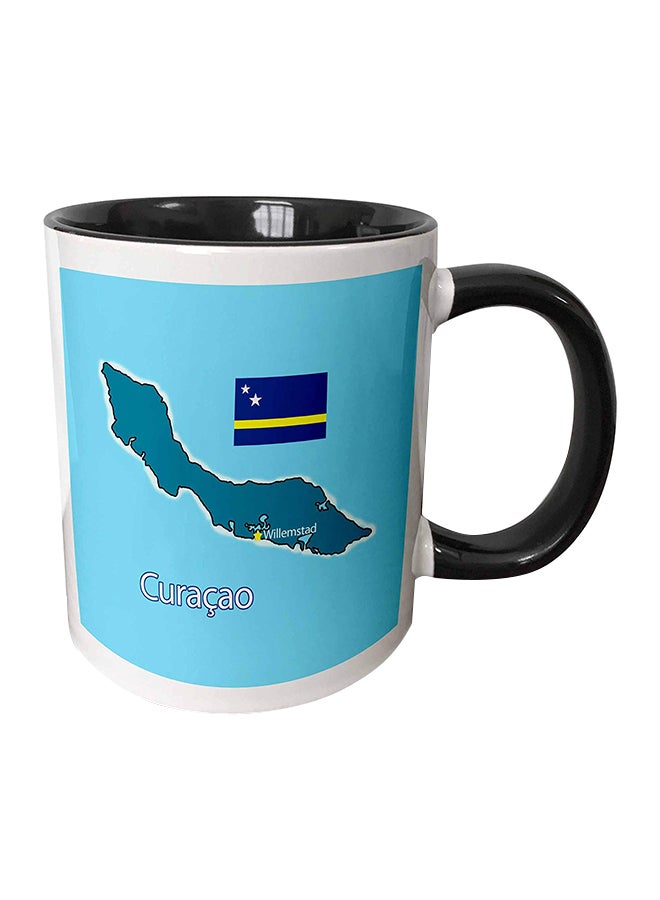 3DROSE Caribbean Island Curacao Printed Ceramic Mug Blue/White
