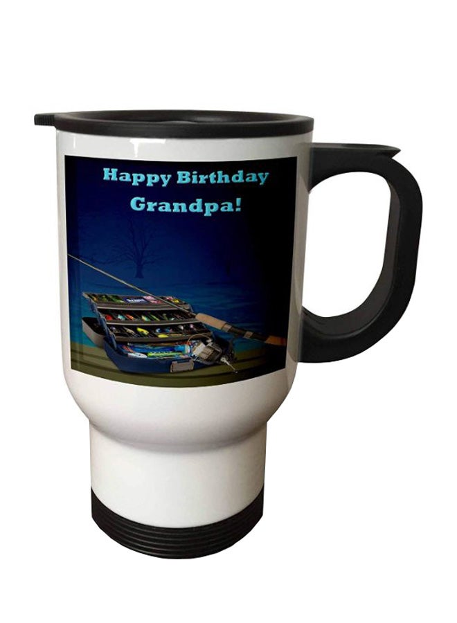 3Dروز كوب مج للسفر من الستانلس ستيل مزين بطبعة أبيض/ أسود