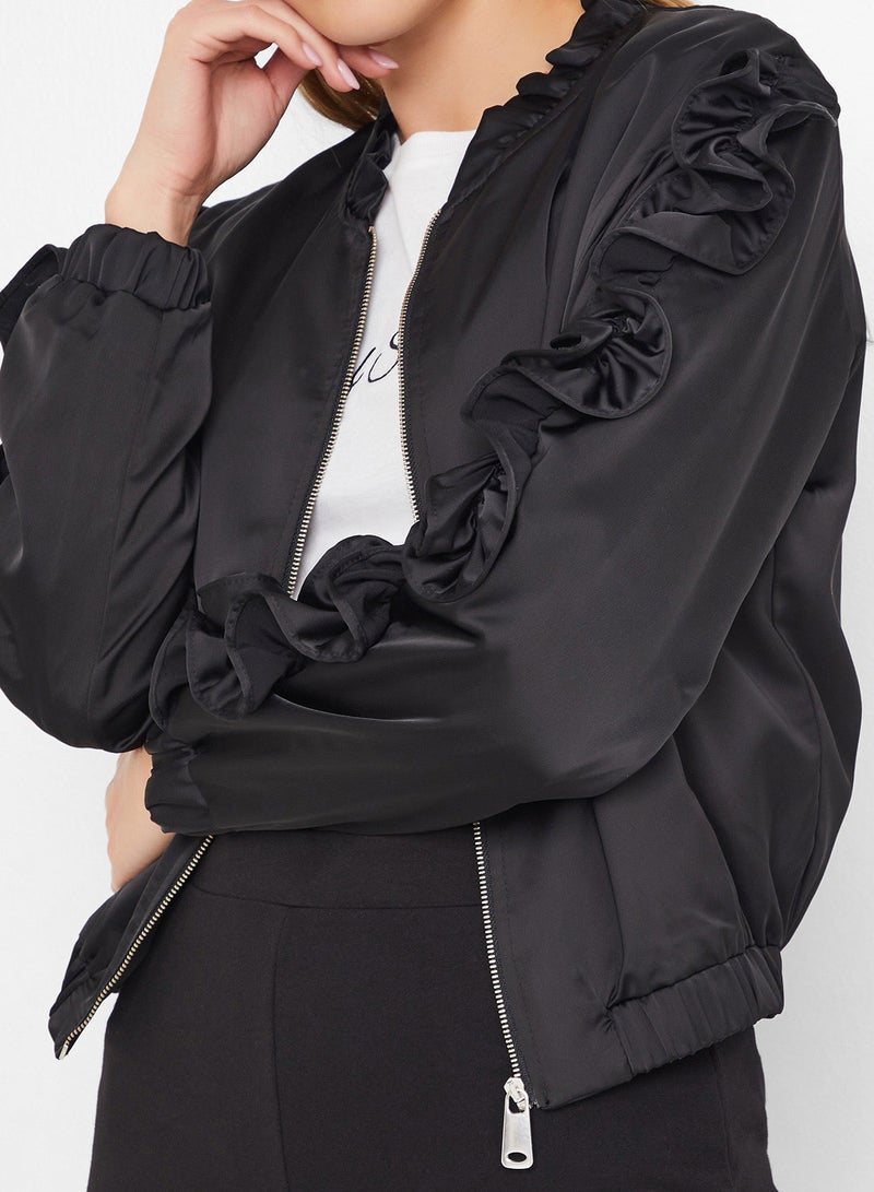 High Streets - Ruffle Detailed Jacket Black - Image 1