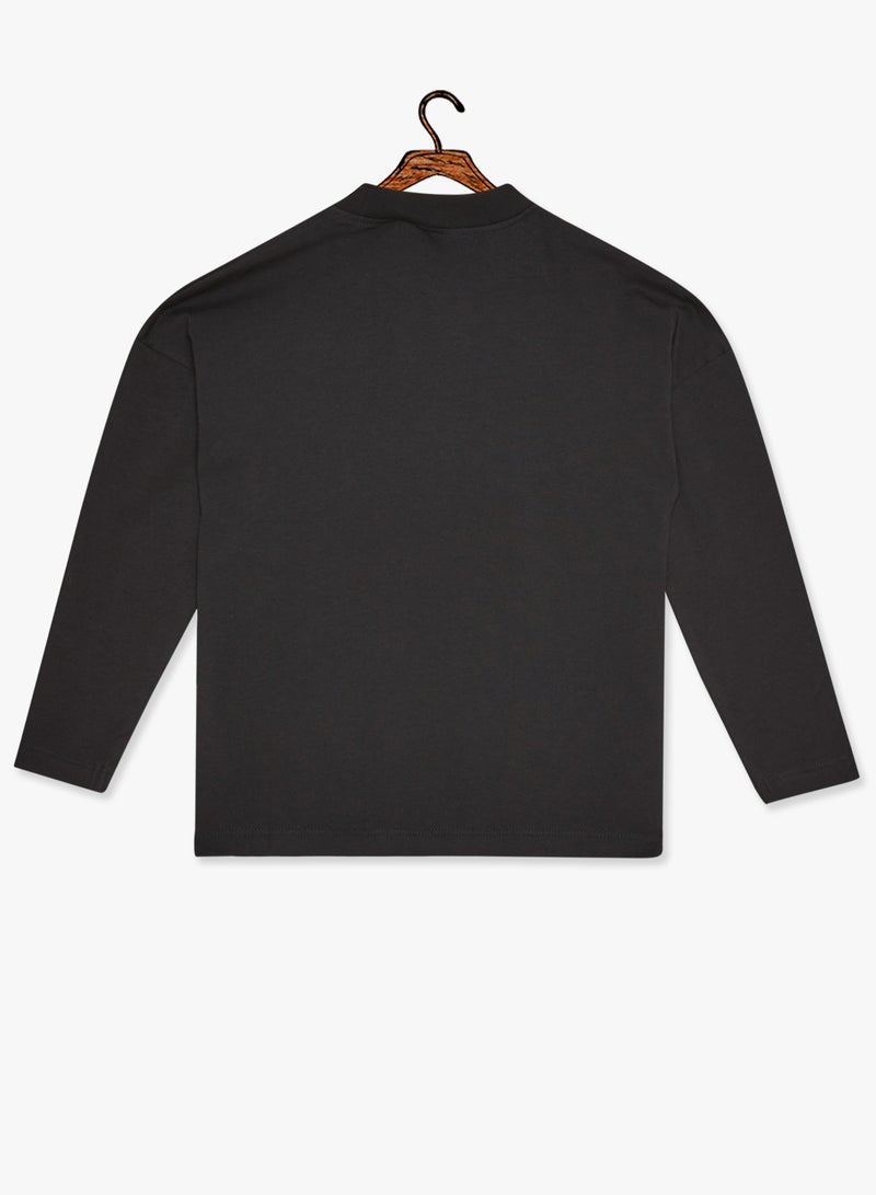 NAME IT Kids French Text Long Sleeve T-Shirt Black - Image 2