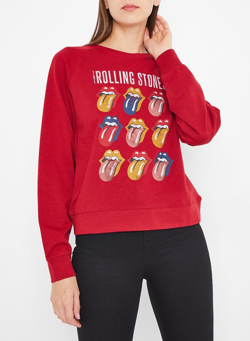 ONLY - Rolling Stones Band Sweatshirt Red - Image 1