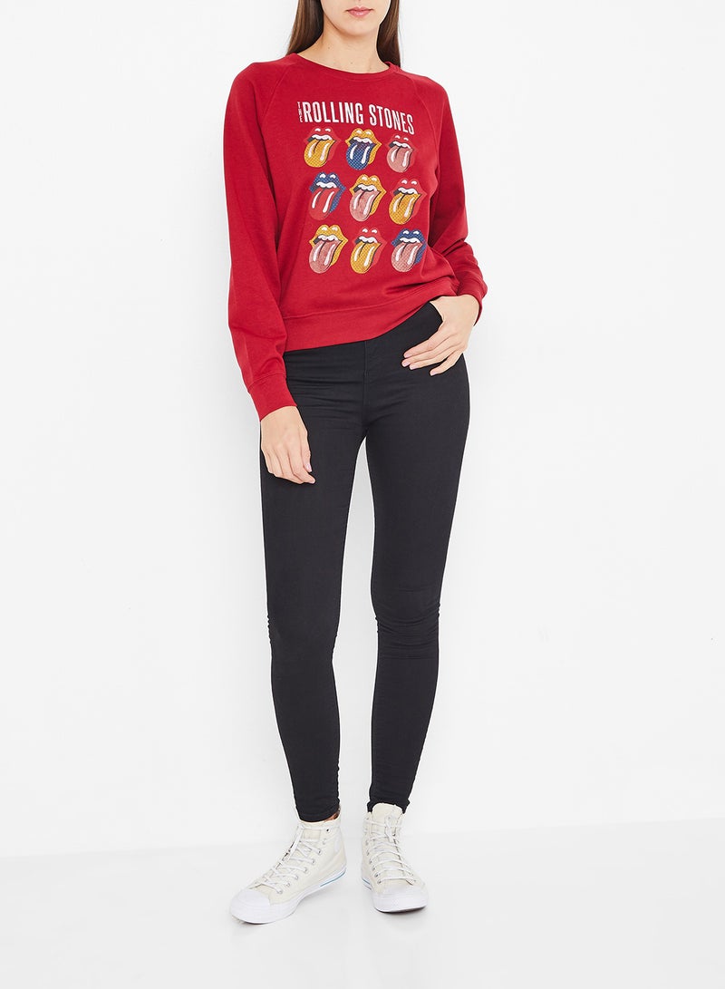 ONLY - Rolling Stones Band Sweatshirt Red - Image 1