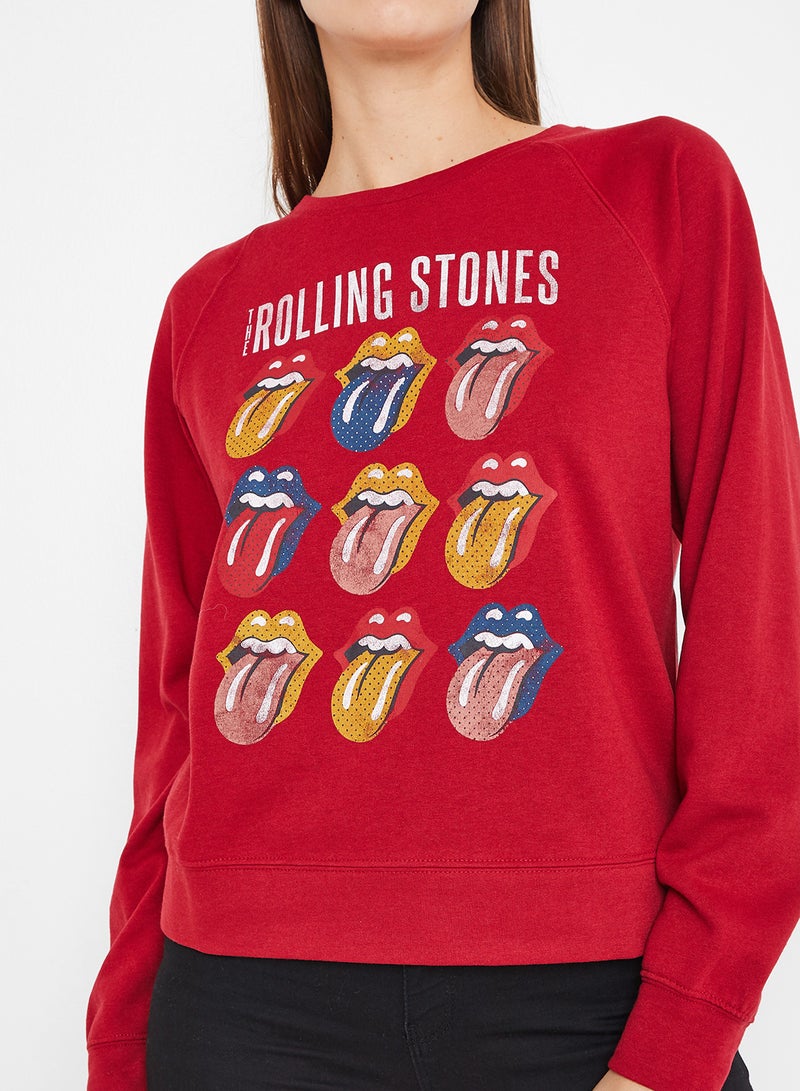 ONLY - Rolling Stones Band Sweatshirt Red - Image 1