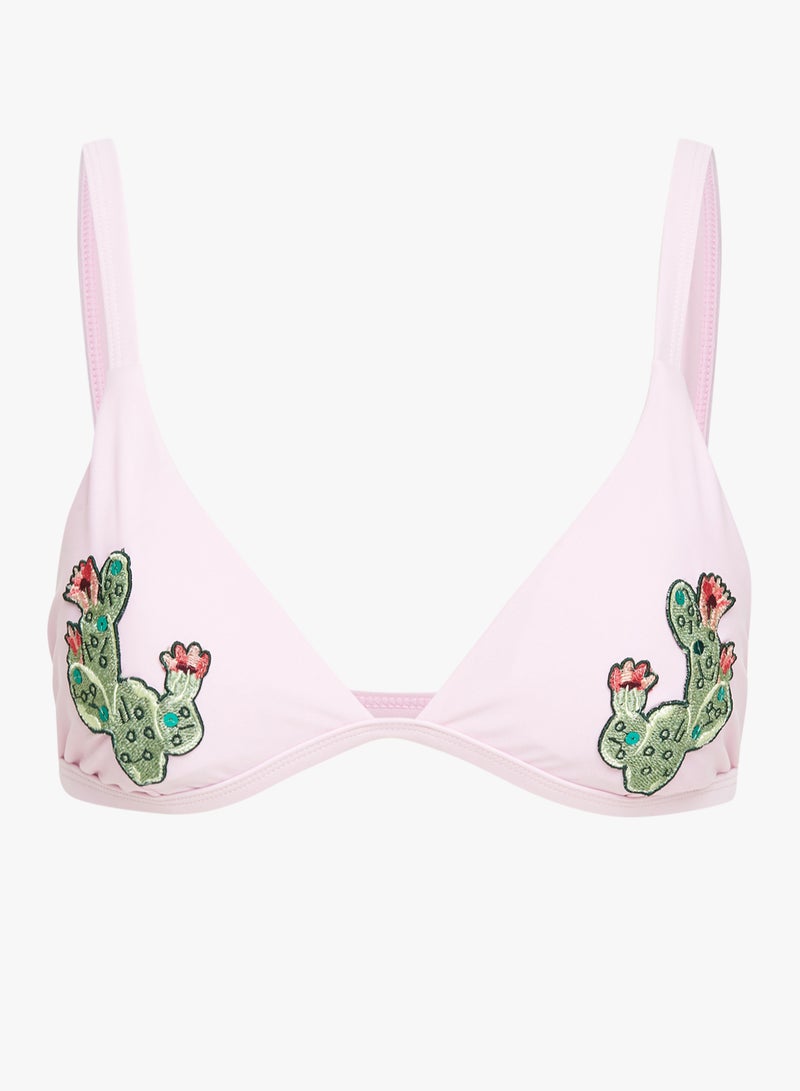 SOUTH BEACH - Cactus Applique Detailed Bikini Top Pink - Image 1