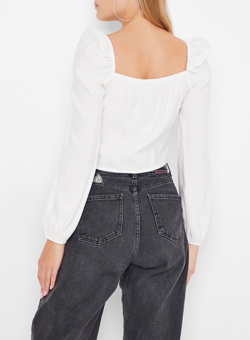 High Streets - Classic Style Puffed Sleeve Blouse White - Image 1