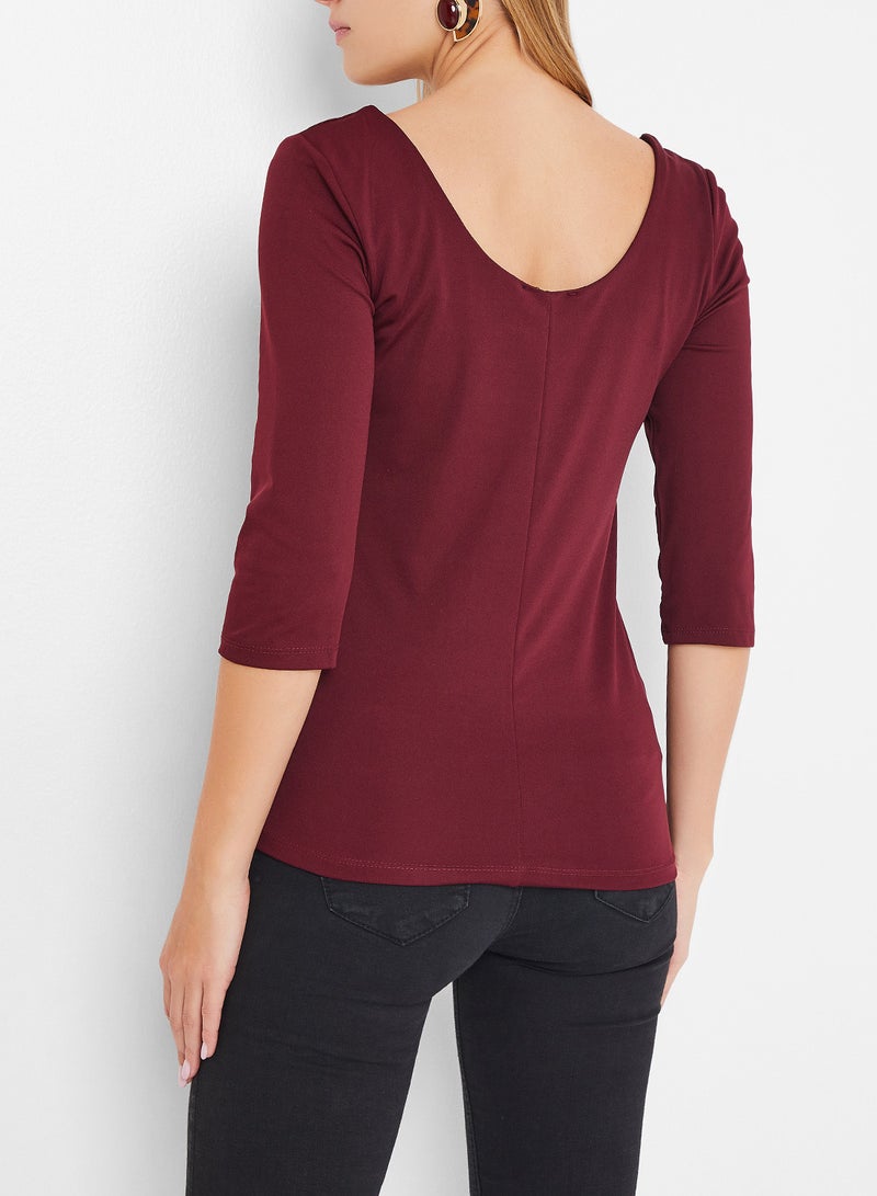 High Streets - Classic Style Scoop Neck Blouse Burgundy - Image 1