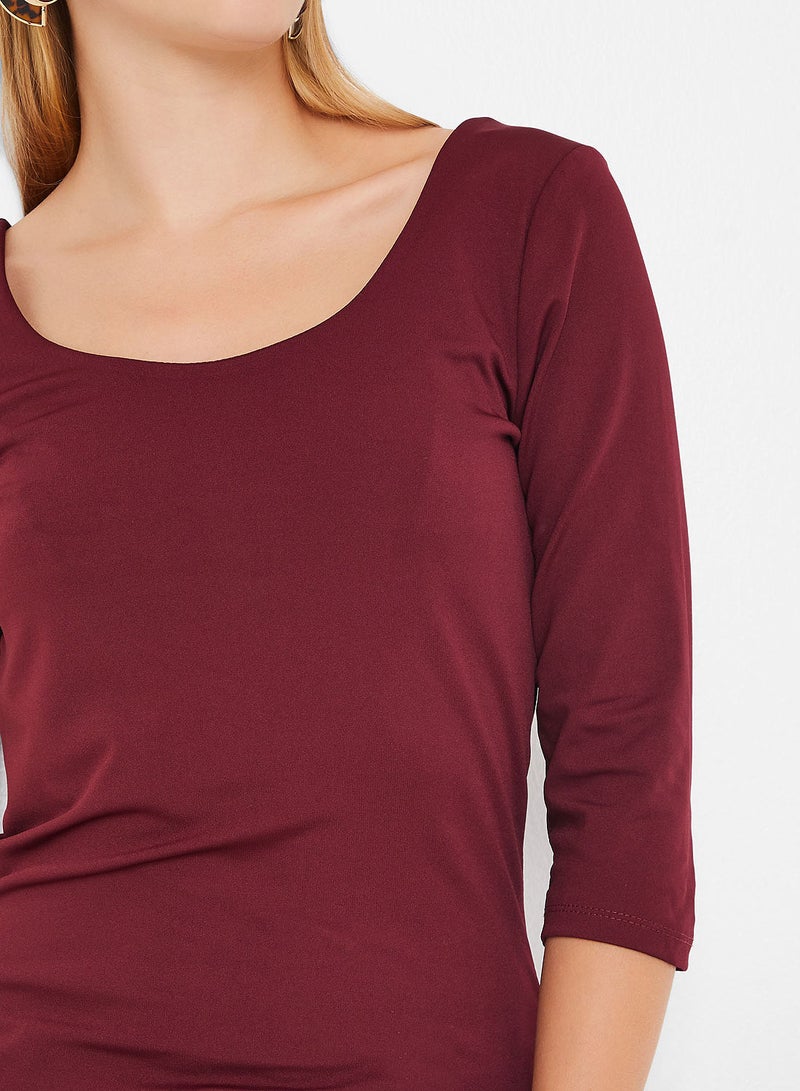 High Streets - Classic Style Scoop Neck Blouse Burgundy - Image 1