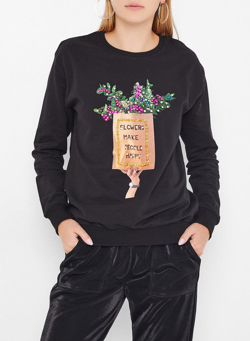 High Streets Sequin Detailed Sweatshirt Black  - Image 1