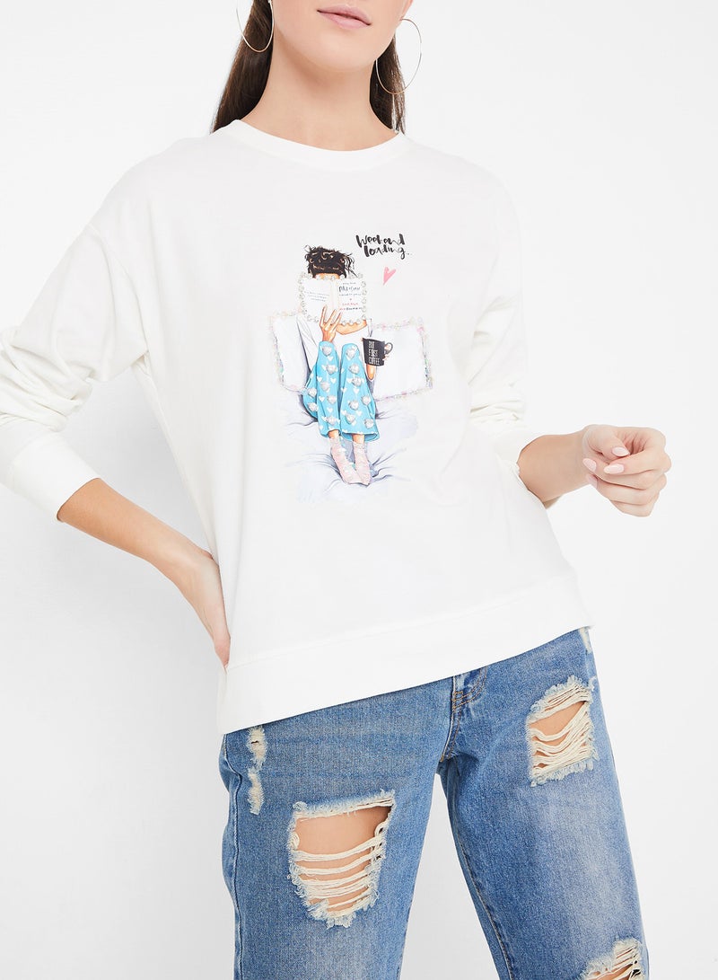 High Streets Faux Rhinestone Detailed Sweatshirt White  - Image 1