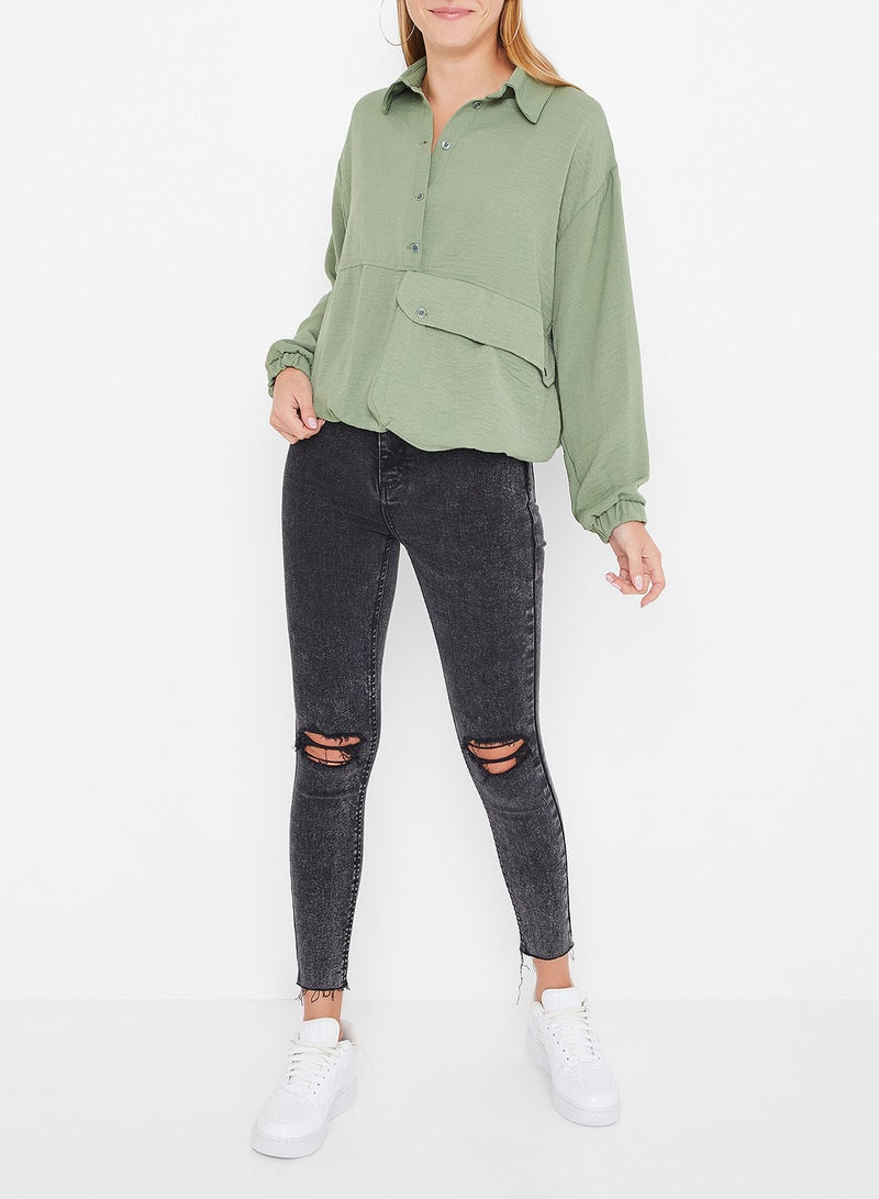 High Streets Pocket Detailed Blouse Green  - Image 2