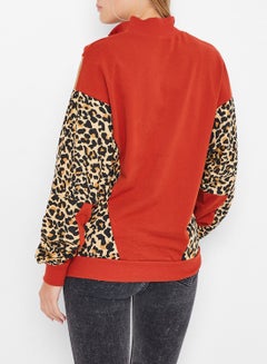 High Streets Zipper Detailed Leopard Print Sweatshirt Multicolour  - Image 3