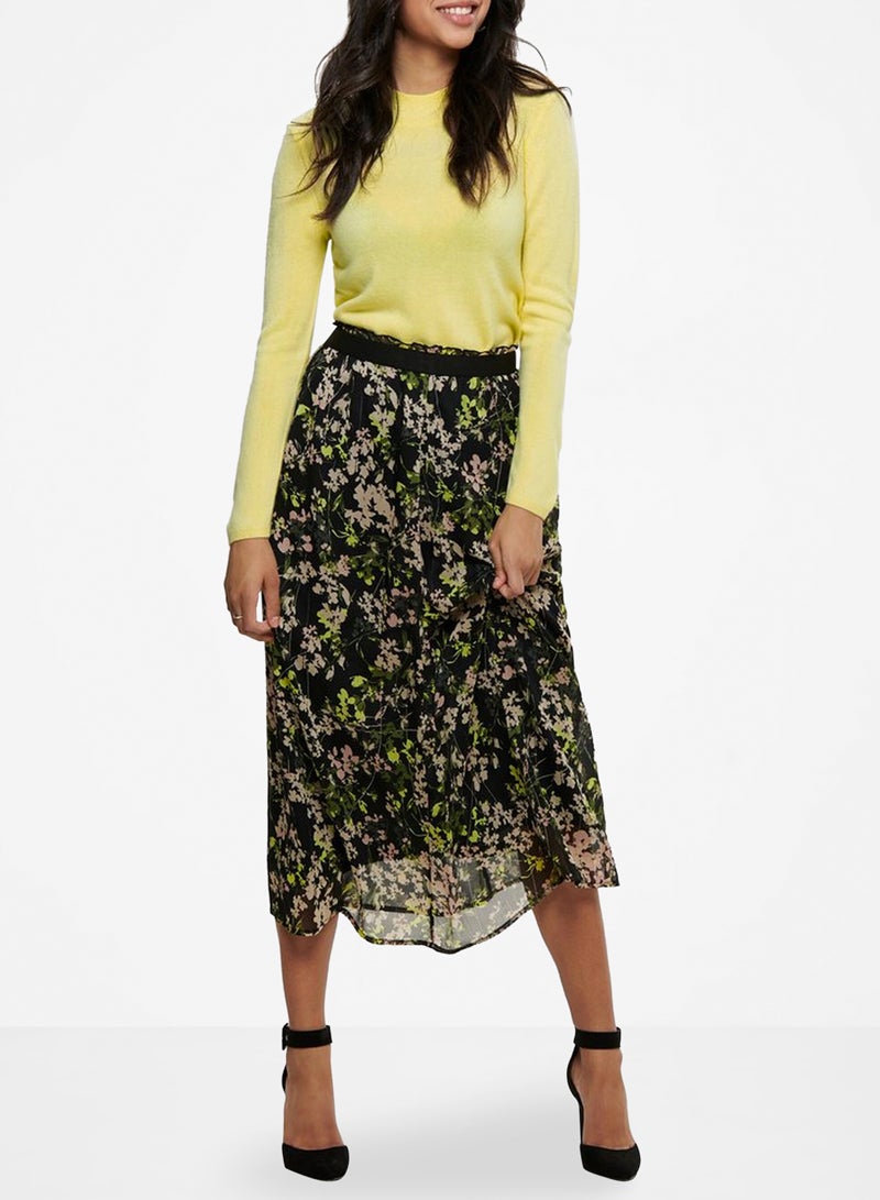 ONLY Floral Print Maxi Skirt Black - Image 2