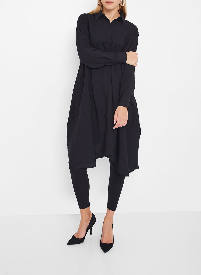 Stock - Casual Cola Button Down Tunic Black - Image 1