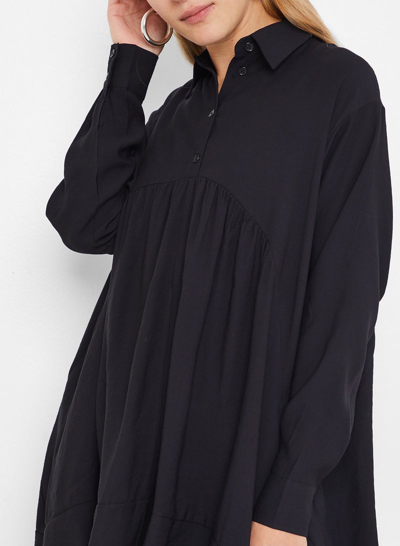 Stock - Casual Cola Button Down Tunic Black - Image 1