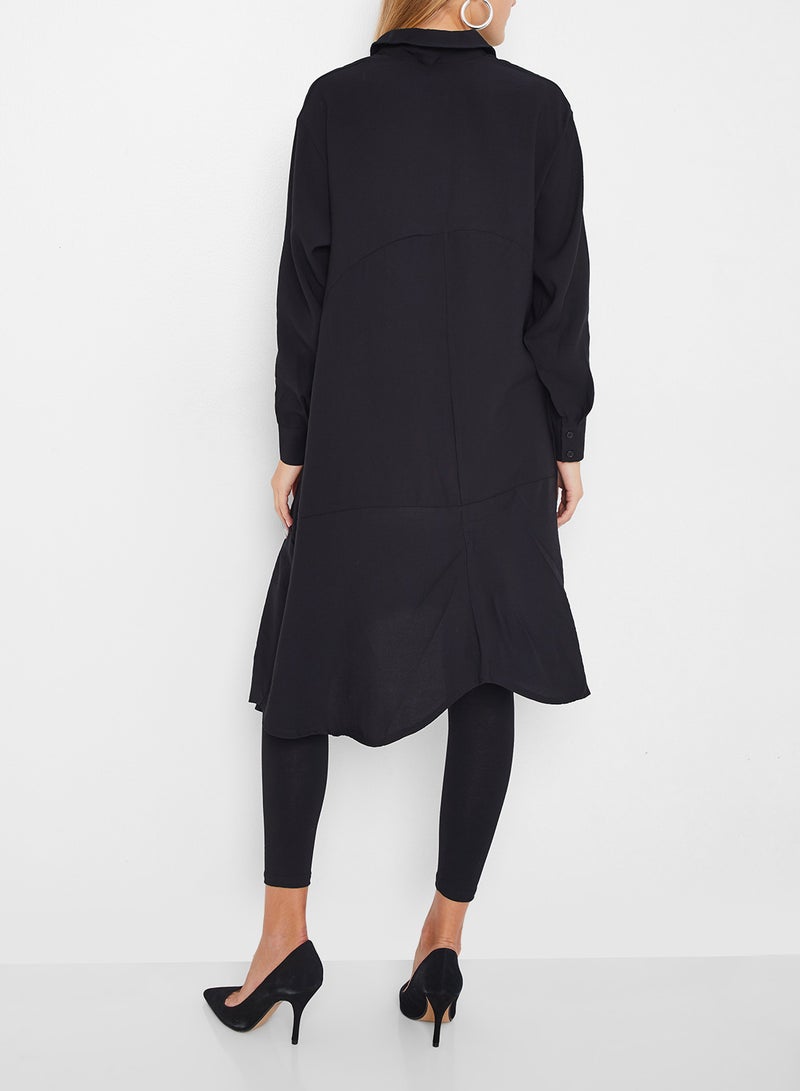 Stock - Casual Cola Button Down Tunic Black - Image 1