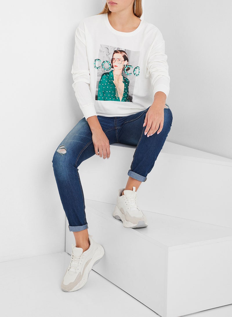 High Streets Sequin Detailed Sweatshirt White  - Image 2