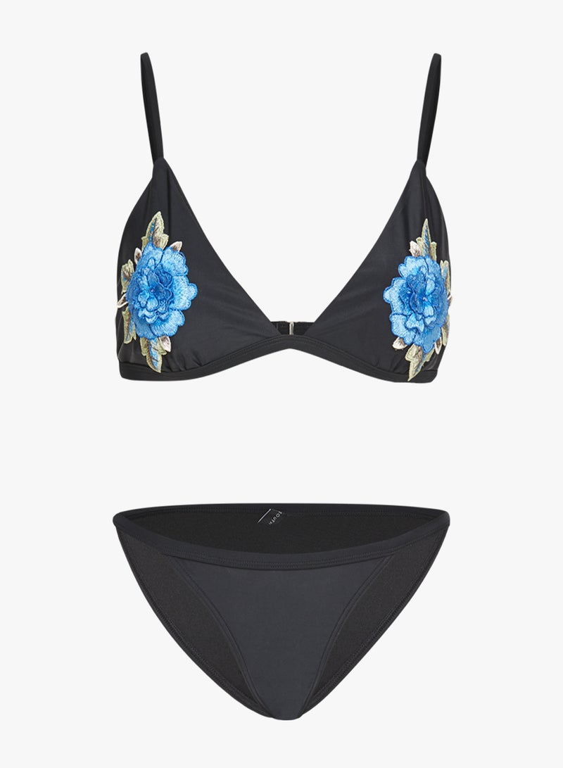 SOUTH BEACH - Floral Applique Detailed Bikini Black - Image 1