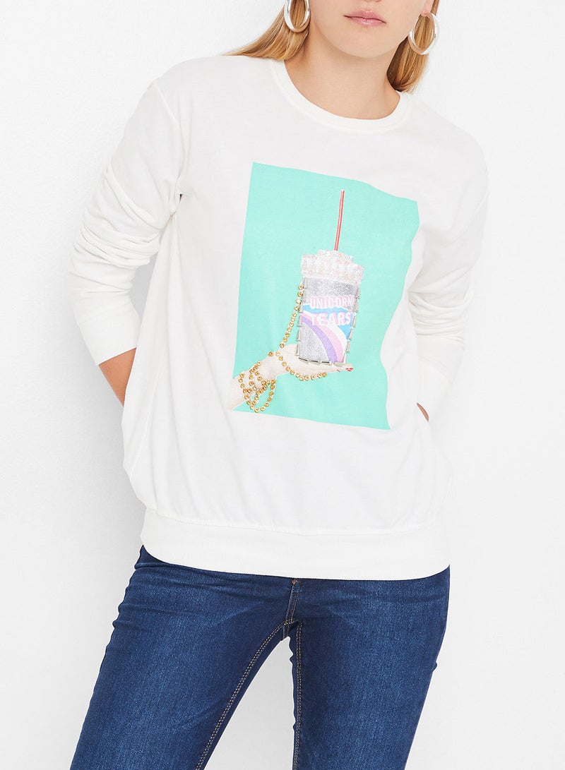 High Streets Faux Rhinestone Detailed Sweatshirt White  - Image 1