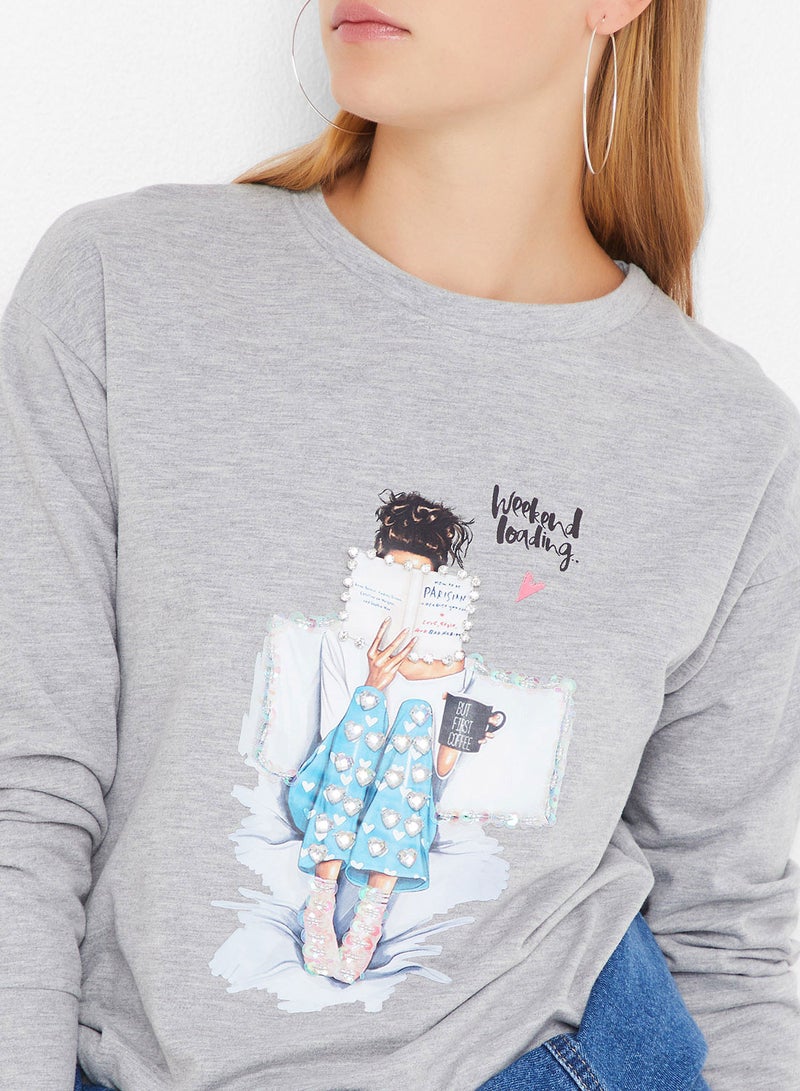 هاي ستريتس سويتشيرت بتفصيلة حجر الراين صناعي رمادي - Image 4