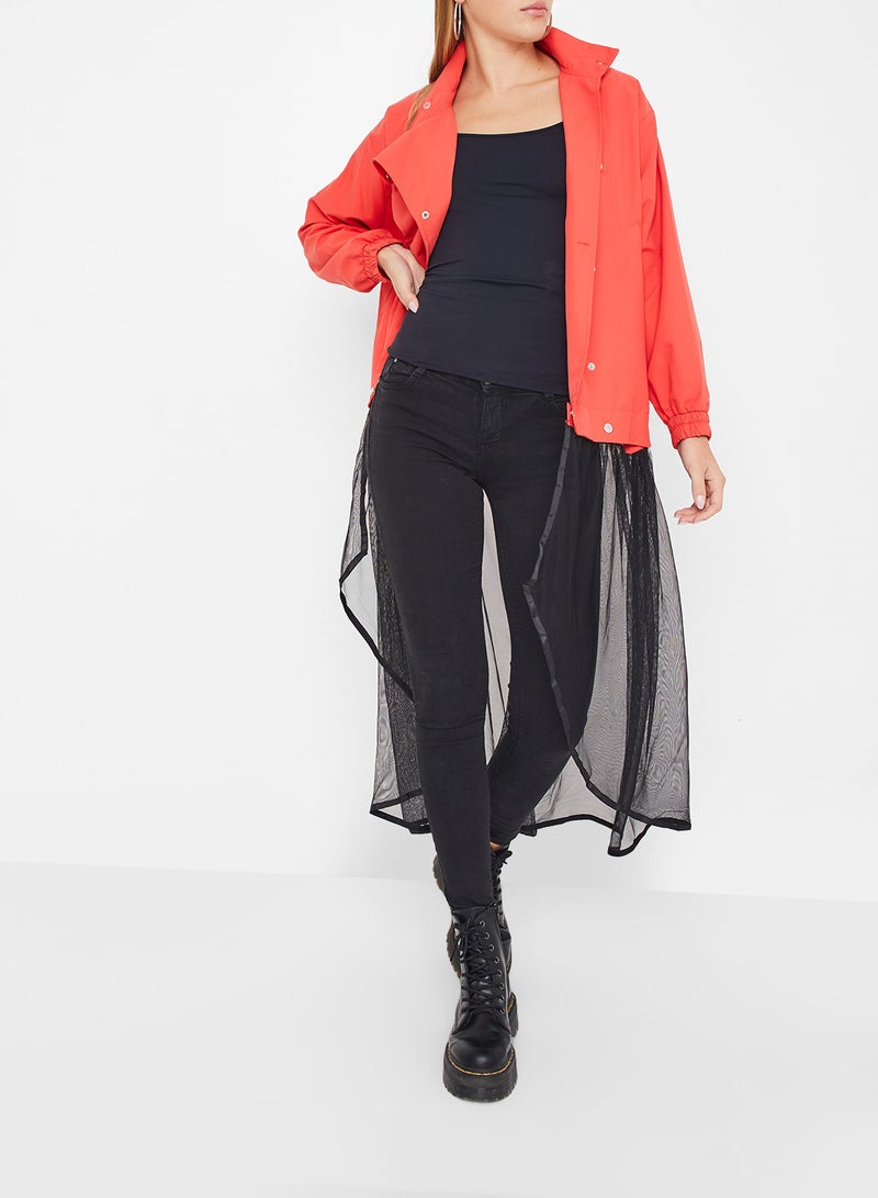 Tulle Detailed Jacket Orange/Black - v1576146703/N32547886V_5