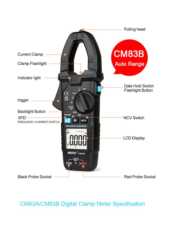 MESTEK Digital Clamp Meter black 20x3.50x7.50centimeter - Image 2
