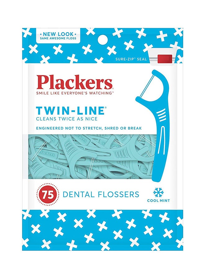 بلاكرز مجموعة مكونة من 3 عبوات خيط  تنظيف الأسنان المزدوج بالنعناع المنعش - 75 قطعة أزرق - Image 3