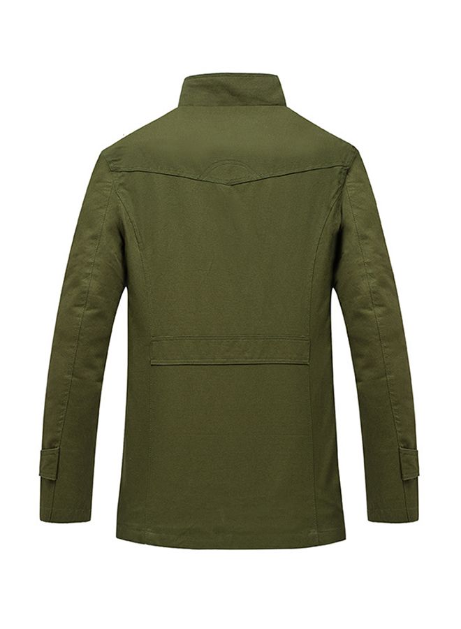 Slim Fit Stand Collar Mid-Length Coat Green - Image 2