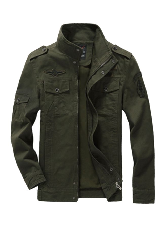 Zip-Up Stand Collar Jacket Green - Image 1
