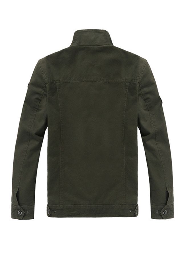 Zip-Up Stand Collar Jacket Green - Image 2
