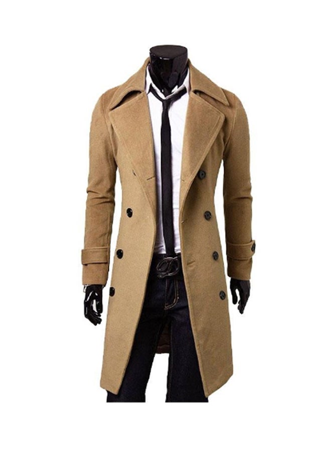 Long Sleeve Double Breasted Trench Coat Khaki  - Image 1